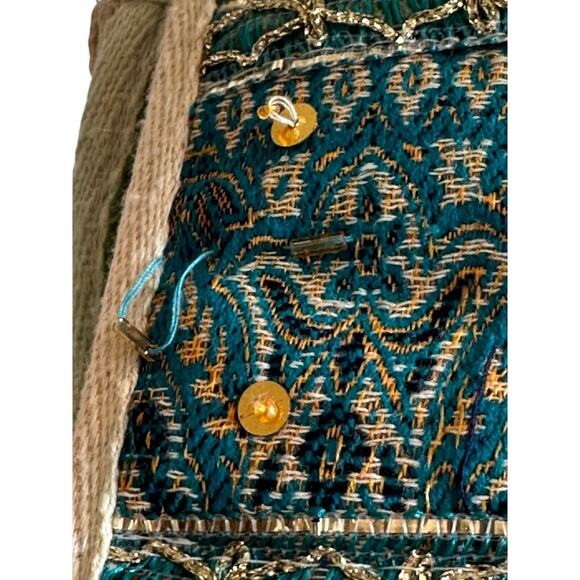 Dolls of India Jute Bag - green/teal/multi color - beads and sequence handbag - Picture 10 of 11